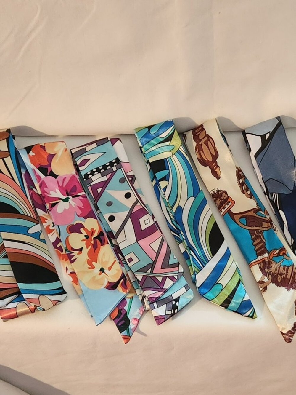 Lot of six thin scarves for hair purses wrists faux satin NEW